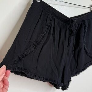 Mossimo Black Rayon Shorts Size Large Juniors? Short Fringe Trim Drawstring